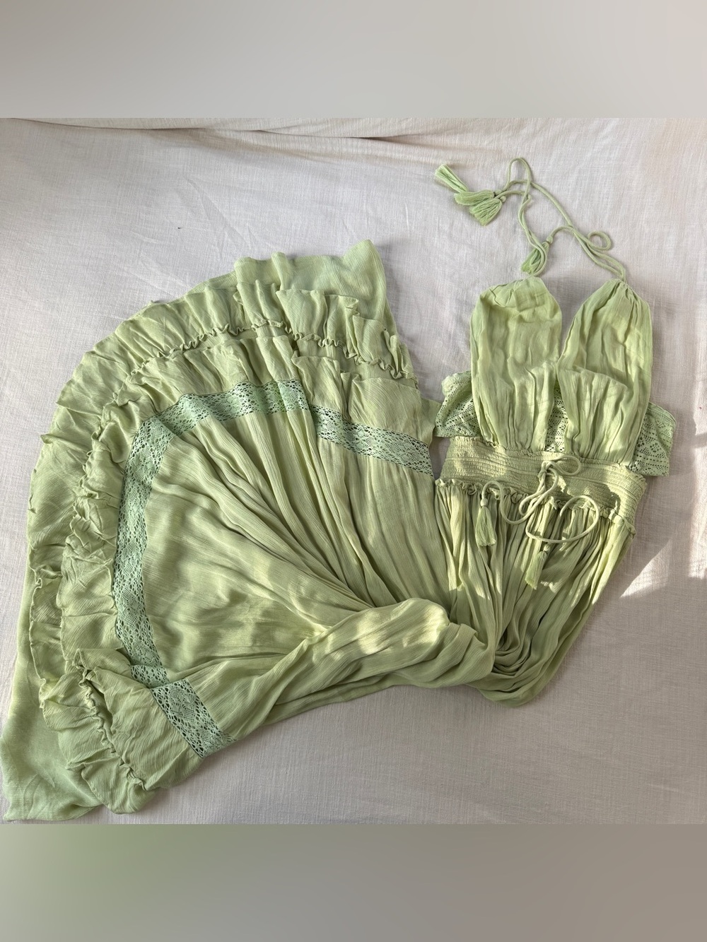 Free People Santa Maria Lime Green Halter Maxi Dress Size M Fairycore